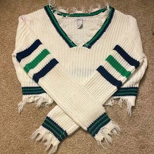 cropped ripped v neck sweater